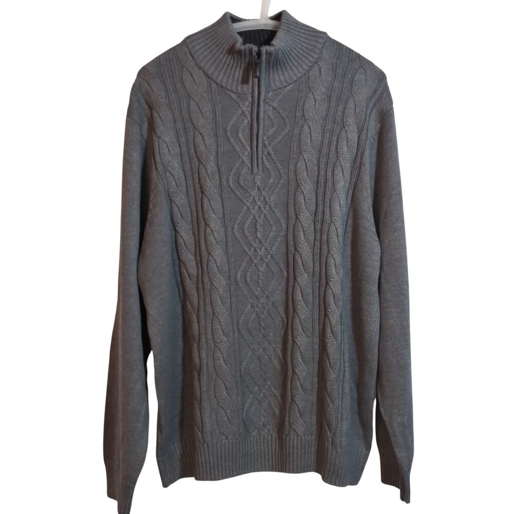 Tricots St Raphael Gray Cable Knit Quarter Zip Sweater Neutral Sz XL